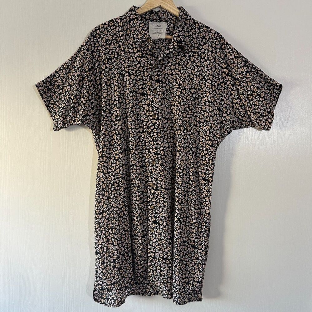 MAI Womens 100%‎ Bamboo Floral Button Down Shirt Dress Beach Coverup Size Small